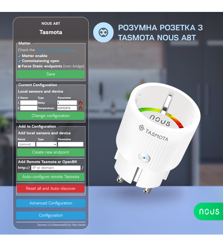 Розумна розетка з Tasmota NOUS A8T (ESP32)