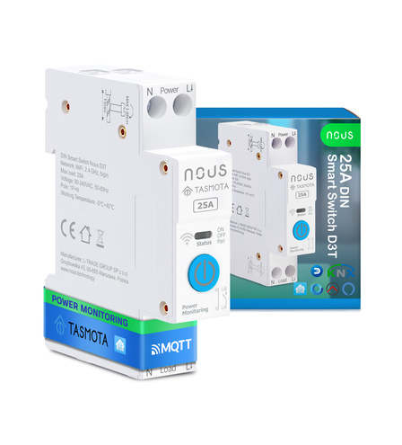 Розумний вимикач Nous D3T DIN 25A з Tasmota (ESP32)