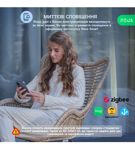 Розумний енергомонітор Nous D4Z DIN ZigBee 120A