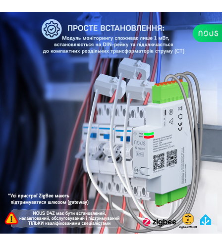 Розумний енергомонітор Nous D4Z DIN ZigBee 120A
