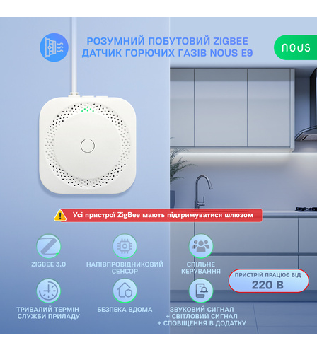 Розумний побутовий ZigBee датчик горючих газів NOUS E9
